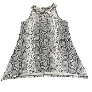CHANDLY Snakeskin Print Halter Top Black White Chain Neck Size M (1127)